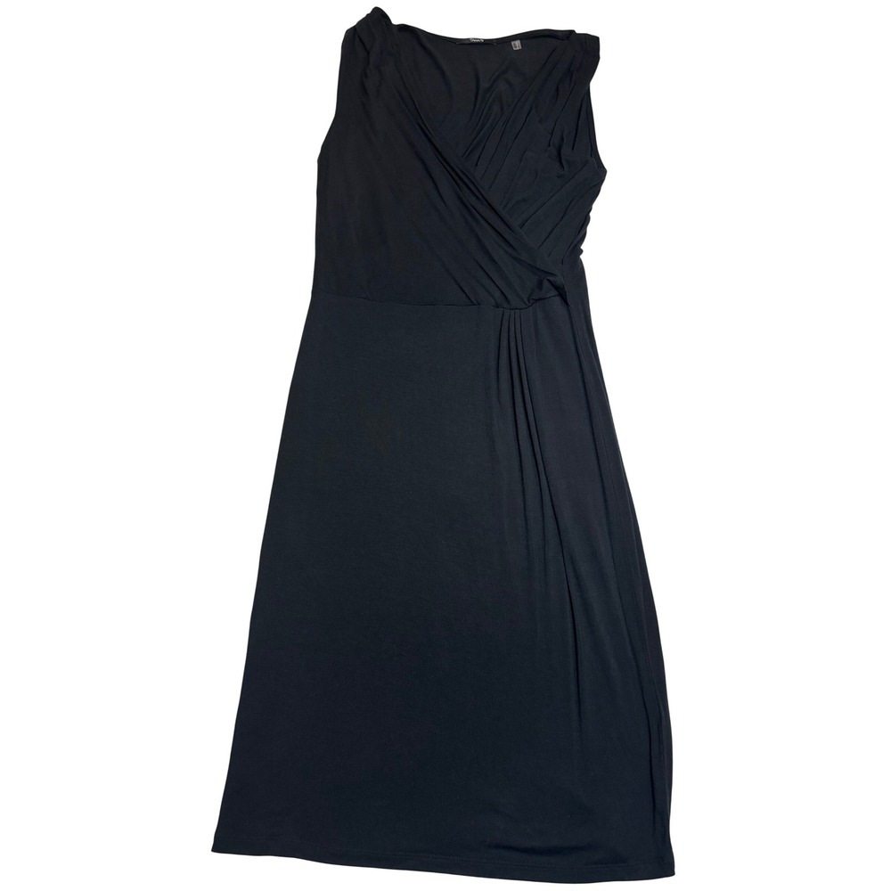 Tahari Wrap Dress Women's Black Excellent Ruched Sleeveless Jersey Size Small